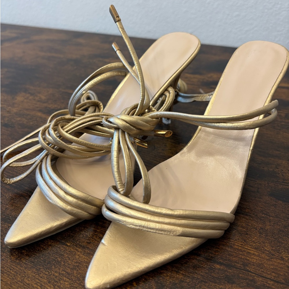 Tie up strappy Gold heels